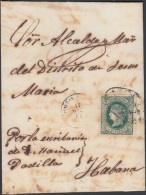 1864-H-36 CUBA ESPAÑA SPAIN. ANTILLAS. ISABEL II. 1864. Ant. Ed.10. 1/2r. 1864. SOBRE CORREO OFICIAL. FECHADOR QUIEBRA H - Préphilatélie