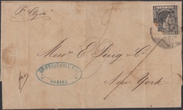 1877-H-3 CUBA ESPAÑA SPAIN. ANTILLAS. ALFONSO XII. 1877. Ed.42. 50c SOBRE ENVIADO BARCO “CLYDE”. SHIP. TO US - Prephilately