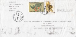 FM10777- FLOWER, BEETLE, STAMPS ON COVER FRAGMENT, 1998, ROMANIA - Briefe U. Dokumente