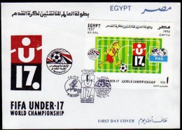 Egypt First Day Cover 1997 FIFA Under 17 World Championship Football - Soccer Air Mail Souvenir Sheet On FDC - Covers & Documents