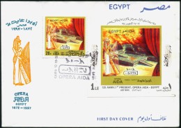 Egypt First Day Cover 1872 - 1997 125 Anniversary Since First Opera Aida In Egypt Souvenir Sheet & Stamp On FDC - Covers & Documents
