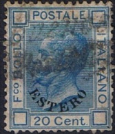 Regno D'italia 1874 Levante N. 5 20cent. Azzurro Annullo “buenos Aires Coi Postali Italiani” Raro Fima Ch. Cat. € 1500,0 - Emissions Générales
