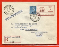 FRANCE POCHE DE SAINT NAZAIRE LETTRE RECOMMANDEE DU 24/03/1945 DE PIRIAC SUR MER - War Stamps
