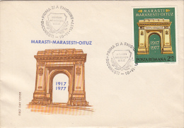 R51665- WW1 MARASTI- MARASESTI- OITUZ BATTLES, ARCH OF TRIUMPH, COVER FDC, 1977, ROMANIA - FDC