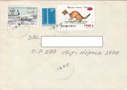 R51706- PLANE, COLUMN, STOAT OVERPRINT, STAMPS ON COVER, 2001, ROMANIA - Lettres & Documents