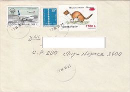 R51706- PLANE, COLUMN, STOAT OVERPRINT, STAMPS ON COVER, 2001, ROMANIA - Storia Postale