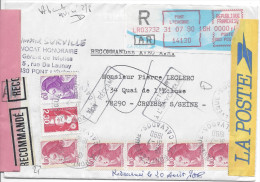 Recommandé Accusé De Réception PONT L'EVEQUE 1990 Pour CROISSY Timbres Liberté De Gandon 5ex 4.00F + 0.50F + Briat 2.30F - Storia Postale