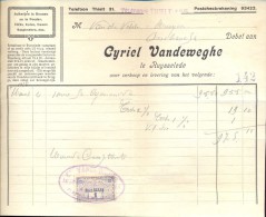 Facture Faktuur - Meststoffen  Cyriel Vandeweghe Ruiselede 1926 - Landwirtschaft