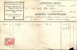 Facture Faktuur - Meststoffen Alberic Vandeweghe Ruiselede  1934 - Agricultura