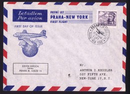 1946  16 Kcs Airmail Stamp  FDC On First Flight Cover  Prag - New York - Corréo Aéreo