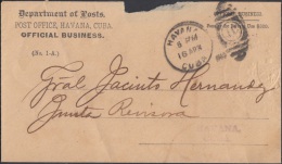 1903-H-5 CUBA. REPUBLICA. 1903. SOBRE DE CORREO OFICIAL. DEPARTAMENT OF POSTS. AL GENERAL JACINTO HERNANDEZ. - Storia Postale