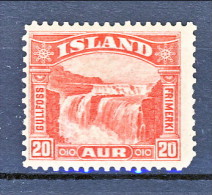 Islanda 1931,  Cascate Gulfoss. Unificato N. 140 Aur 20 Rosso MNH - Ongebruikt