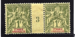 STE-MARIE- PAIRE DE TIMBRES AVEC MILLÉSIME 3-  N°13 1 FR  NEUFS*-  LÉGÉRE TRACE DE CHARNIERE- COTE :  720 E- 2 SCANS - Unused Stamps