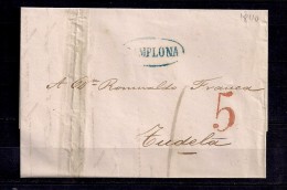 1840 NAVARRA, CARTA PREFILATELICA CIRCULADA A TUDELA, MARCA OVAL EN COLOR AZUL PAMPLONA, PORTEO 5 - ...-1850 Prephilately