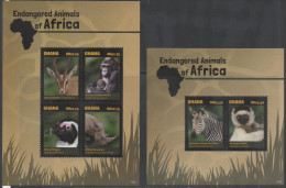 GHANA, 2014, MNH , ENDANGERED ANIMALS OF AFRICA,PENGUINS, GORILLAS, RHINOS, ZEBRAS, GAZELLES, LEMUR,  SHEETLET +S/SHEET - Gorilla's