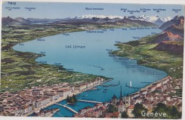 SUISSE,HELVETIA,SWISS,SWI TZERLAND,SCWEIZ,SVIZZERA, GENEVE En 1920,lac, Léman,plan,map,vue Aerienne,belle Vue - GE Geneva