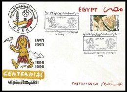 Egypt First Day Cover 1996 Centennial Egyptian Geological Survey - STAMP ON FDC - Covers & Documents
