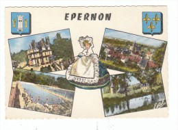 EPERNON Souvenir De ... (Eure Et Loir) - CPSM - 4 Vues + Poupée En Costume Folklorique + BLASONS - Epernon