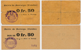 1916 // MONTAIGU // 2 X 50 Centimes - Bons & Nécessité