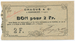 1914 // CORNIMONT // Deux Francs - Bons & Nécessité