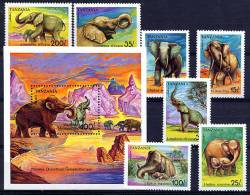 TANZANIE 1991, ELEPHANTS + MAMMOUTHS, 7 Valeurs + 1 Bloc. R175 - Olifanten