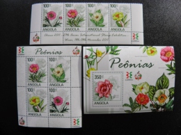 MNH Post Stamps From Angola 2011 Flora Flowers Peonias China Exhibition 4x+m/s+sheetlet - Angola