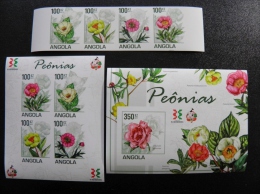 IMPERFORATED MNH Post Stamps From Angola 2011 Flora Flowers Peonias China Exhibition 4x+m/s+sheetlet - Angola