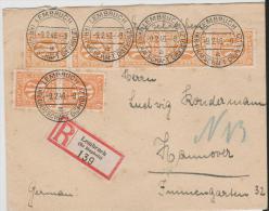 Biz237a/  Deutschland - Mef. 9.2.46. 5-er Streifen Engl./amerik. Druck. Einschreiben Lembruch N. Hannover - Covers & Documents