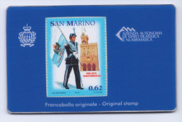 2013 SAN MARINO  "MILIZIA UNIFORMATA SANMARINESE 0,62" CALAMITA CARD - Errors, Freaks & Oddities (EFO)