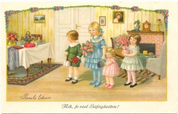 Kinder, Blumen, Geschenke "Ach, So Viele Süssigkeiten", Sign. Pauli Ebner - Ebner, Pauli