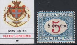 Italia - 1919 Dalmazia -  Tax N.4 - Cv 220 Euro - Con CERTIFICATO Ottima Centratura - MH* - Linguellato - Dalmatië