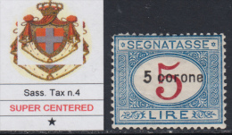 Italia - 1919 Dalmazia -  Tax N.4 - Cv 220 Euro - Con CERTIFICATO Ottima Centratura - MH* - Linguellato - Dalmatia