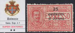 Italia - 1919 Dalmazia -  Exp. N.1 - Cv 40 Euro - SUPER CENTRATO - MNH** - Gomma Integra - Dalmatia