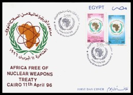 Egypt First Day Cover 1996 Africa Free Nuclear Weapons Treaty In Cairo - 2 Stamps Air Mail Set ON FDC - Lettres & Documents