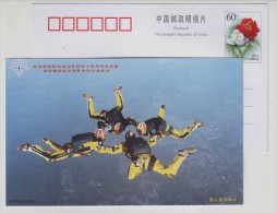 Relative Work Of Sport Parachuting,China 2000 The 40th Anniv. Of Anyang Aviation Sports School Advert Pre-stamped Card - Parachutting