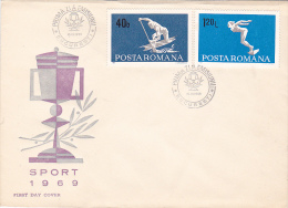 3841A  ROWING, CANNOE, 1969, FDC, ROMANIA - FDC