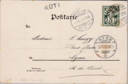 Heimat ZH RÜTI Bahnwagenvermerk  1900-06-02 Ambulant Nr25/L218 Auf AK - Lettres & Documents