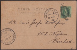 1899-H-90 CUBA. US OCCUPATION. 1902. Ed.30. 1c. TARJETA POSTAL. 1903. MARCA POSTAL DUPLEX HABANA- CUBA 1. BASE FINA. - Prefilatelia