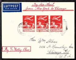 1925. Air Mail. 25 Øre Red In 3-stripe With Ship Canc. NEW YORK N. Y. PAQUEBOT AUG 27. ... (Michel: 145) - JF103157 - Poste Aérienne