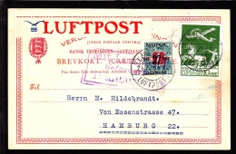 1925. Air Mail. 10 øre Green And 27/1 Kr. On DWI-BREVKORT To Hamburg From KØBENHAVN LUF... (Michel: 143) - JF103822 - Autres & Non Classés