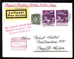 1927. Air Mail. 15 øre Lilac In Pair And 10 øre Green. Traincancel FREDERICIA- FLENSBUR... (Michel: 144) - JF103849 - Luchtpostzegels