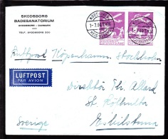 1925. Air Mail. 15 øre Lilac Pair On Cover From SKODSBORG BADESANATORIUM To Sweden. Tra... (Michel: 144) - JF103834 - Aéreo