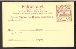 AARHUS TELEFON & BYPOST. 1884. PAKKEKORT (Parcel Card) 15 øre Red. Beautiful Unused Card. (Michel: ) - JF170728 - Ortsausgaben