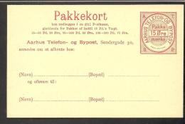 AARHUS TELEFON & BYPOST. 1884. PAKKEKORT (Parcel Card) 15 øre Red. Beautiful Unused Card. (Michel: ) - JF170729 - Ortsausgaben