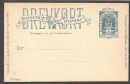 KJØBENHAVNS BY- OG HUSTELEGRAF. 1884. BREVKORT (Post Card) 3 øre Blue ”3die Oplag”. Bea... (Michel: ) - JF170809 - Ortsausgaben