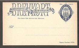 KJØBENHAVNS BY- OG HUSTELEGRAF. 1881. BREVKORT (Post Card) 3 øre Blue. Beautiful Unused... (Michel: ) - JF170777 - Ortsausgaben