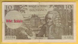 Billet  Scolaire. 10 Francs Voltaire - - Fiktive & Specimen