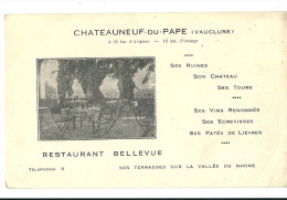 CPA 84 CHATEAUNEUF DU PAPE RESTAURANT BELLEVUE CARTE PUBLICITAIRE - Chateauneuf Du Pape
