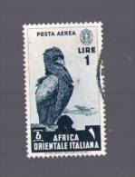 AFRICA ORIENTALE  ITALIANA :  £. 1  Usato Di Posta Aerea Emesso Il  7.02.1938  Sassone N° A.5 - Africa Oriental Italiana