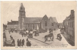 MAROLLES LES BRAULTS - Place De L'Eglise, Jour De Marché - Marolles-les-Braults